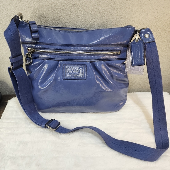 Coach Poppy Daisy Liquid Gloss Blue Canvas Patent Leather Crossbody or Shoulder - Picture 16 of 16